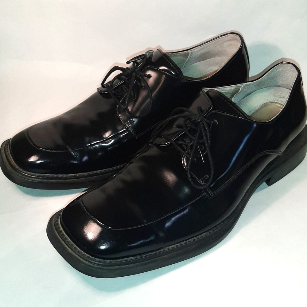 Kenneth Cole NY, Black Leather  Lace-Up Loafers